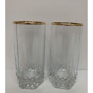 Vintage Pasabahce 24k Gold Rim Tumbler Glasses Set Of 2 Diamond Pattern Turkey